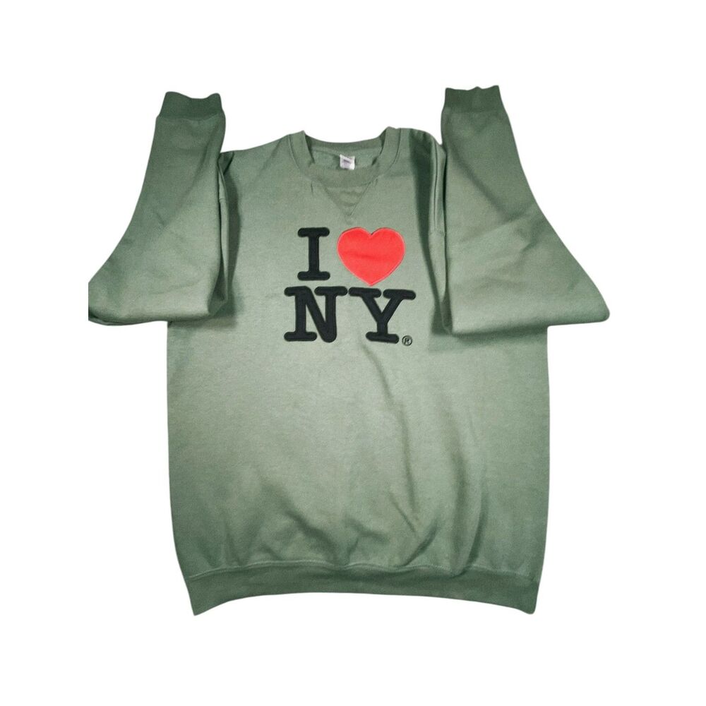 I Love NY Sweatshirt Men's 2XL Green Fleece Crewneck NYC Graphic Pullover